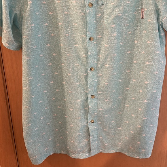 Columbia PFG Men's Fish Print Short Sleeve Button Down Shirt Teal Green Large - Picture 5 of 12